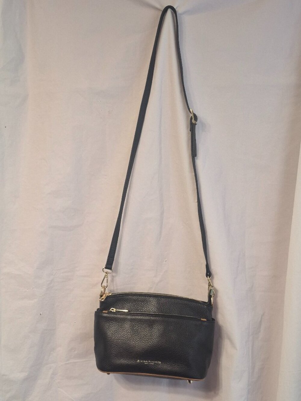 Divina Firenze Lilla Black Pebbled Leather Crossbody Purse Bag